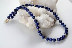 Deep Blue Lapis Lazuli Necklace 14k Gold Filled Beaded Lapis | Etsy Royal Blue Lapis Lazuli Necklaces With Round Beads, Royal Blue Lapis Lazuli Necklace With Round Beads, Lapis Lazuli Round Beads Jewelry For Healing, Sapphire Colored Lapis Lazuli Round Bead Jewelry, Sapphire-colored Lapis Lazuli Round Beaded Jewelry, Lapis Lazuli Necklace With Polished Round Beads, Round Lapis Lazuli Necklace With Polished Beads, Lapis Lazuli Gemstone Beads Necklaces, Sapphire Colored Lapis Lazuli Single Strand Necklace