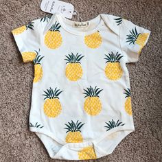 Baby Onsie With Pineapples New With Tags, Never Worn Baby Size 6-12mo Baby Pineapple, Baby Onsie, Baby Things, Baby Size, Pineapple, Kids Shop, White Gold, Size 6, One Piece