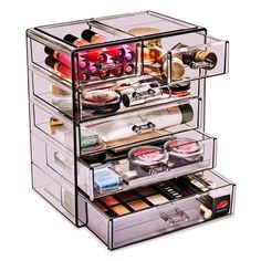 Tired of Rummaging Through Drawers to Find Your Favorite Go-to Items? Find beauty in organizations with cosmetic makeup and jewelry storage case. It features elegant clear construction to store your makeup and jewelry with an effortless view. Drawers on the bottom unit are ideal for oversize cosmetics, toiletries, and grooming tools, while the top drawers hold smaller items. It also includes removable black mesh padding to keep items protected and in place. Drawers are perfect for storing lipsti Cosmetics Organizer, Makeup Storage Organizer, Makeup Storage Case, Clear Makeup Organizer, Acrylic Makeup Organizer, Beauty Counter, Vanity Counter, Makeup Drawer Organization, Makeup Storage Organization