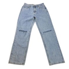 All the Y2K vibes in these light, almost acid washed high rise jeans that have distressing at the knees. Great to pair with boots or sneakers for a Boho or streetwear vibe. FIT GUIDE: If the fabric in jeans contains elastane or spandex, there will be some stretch - the more elastane, the more stretch!NOTE that preloved pieces may have changed in size with wash and wear so please check approximate measurements for current size and fit.Size: Womens 8Approximate Measurements Lying Flat: Waist 15.25 Trendy Ripped Jeans For Everyday, Casual Acid Wash Straight Leg Jeans, 90s Style Light Wash Jeans For Streetwear, Light Wash Distressed Jeans For Streetwear, Distressed Light Wash Jeans For Streetwear, Trendy Faded Cutoff Jeans, Urban Style Distressed Light Wash Jeans, Urban Distressed Light Wash Jeans, Light Wash Ripped Jeans For Streetwear