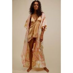 So Billowy And Beautiful, This Soft Robe Is Featured In A Satin Fabrication And Maxi-Length With Ruffled Detailing And Lace Trim Throughout. Fit: Shapeless, Billowy Silhouette; Maxi-Length Features: Soft Fabrication, Washed Dye Detail Throughout, Tie At Waist, Short-Sleeve Silhouette, Ruffled Hemlines, Lace Detail Why We It: This Robe Can Be Layered Over Your Favorite Pajama Set Or Worn As A Lightweight Layering Piece With Your Favorite Slouchy Jeans. Intimately Our Softest Intimates And Best-Ev Sequin Kimono, Sleeve Silhouette, Soft Robes, Slouchy Jeans, Maxi Kimono, Belted Robe, Black Kimono, Free People Style, Lace Bandeau