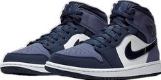 Casual Navy Low-top Basketball Shoes, Casual Navy Basketball Shoes With Cushioned Footbed, Navy Casual Basketball Shoes, Casual Navy Basketball Shoes With Round Toe, Casual Mid-top Sneakers For Sports Events, Navy Casual Sports Sneakers, Nike Air Jordan 1 Mid, Air Jordan 1 Mid, Jordan 1 Mid