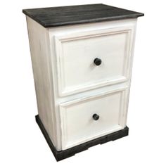 a white and black nightstand with two drawers