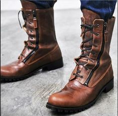 "Step into rugged elegance with our Handmade Plus Size Men's Military Boots. Crafted with precision, these leather high-top boots are both solid and stylish, featuring lace-up and buckle details in a rich brown hue. Designed for comfort and durability, these boots redefine military-inspired fashion for the modern man. Available in plus sizes, ensuring a perfect fit. Men Dress Boots, Mens Biker Boots, Rider Boots, Oxford Brogues, Biker Boots, Character Outfits, Cow Leather, Leather Heels, Leather Handmade