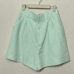 Zara | Linen Blend Shorts Trouser Chic Perfect Spring/Summer Shorts To Dress Up Or Down! Color: Sage Sea Green Size: M Nwt Never Been Worn Chic Cotton Bottoms With Short Inseam, Green Bottoms With Built-in Shorts For Spring, Solid Short Length Bottoms For Summer, Spring Workwear Bottoms With Short Inseam, Chic Cotton Pants With Built-in Shorts, Spring Green Cargo Shorts, Green Cotton Bottoms For Daywear, Green Summer Shorts For Day Out, Green Wide Leg Bottoms For Daywear