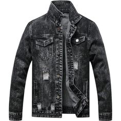 Dark Wash Distressed Trucker Jacket Ripped Acid Wash Slim Fit Denim Jean Jacket Elevate Your Casual Style With Our Fashion Men's Denim Jacket. This Washed Classic Combines Timeless Appeal With Contemporary Flair, Boasting A Distressed, Ripped Design For An Edgy Look. Cut To A Slim Fit, It Effortlessly Enhances Your Silhouette While Offering Comfort And Flexibility For Everyday Wear. Whether Layered Over A Tee Or Paired With Your Favorite Button-Down, This Trucker Jacket Is A Versatile Essential Black Denim Jacket Men, Green Jean Jacket, Mens Denim Jacket, White Jean Jacket, Blue Jean Jacket, Classic Jacket, Blue Denim Jacket, Black Denim Jacket, Printed Jeans