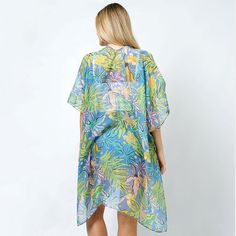 Size : One Size (35" L) Material : 100% Polyester Print Kimonos, Tropical Print, Lowest Price, On Sale, Blue