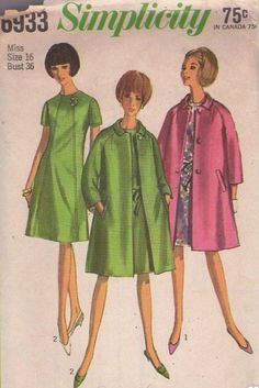 Simplicity 1960s Vintage 1960s Coat, 1960s Vogue, Vogue Women, Princess Seam Dress, Simplicity Patterns Dresses, Patron Vintage, 1960 Fashion, Coat Pattern Sewing, Mad Men Fashion