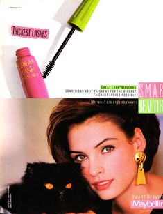 Femke Jansen, 1989 Makeup, 80's Ads, Vintage Maybelline, Cosmetics Ads, Cosmetic Aesthetic, Vintage Makeup Ads, Famke Janssen, Beauty Ads