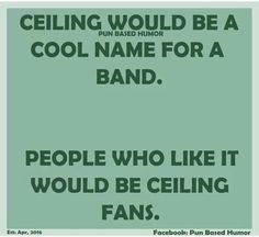 a green poster with the words ceiling would be a cool name for a band people who like it would be ceiling fans