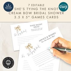 the bride and groom's bridal shower game cards are being held by a hand