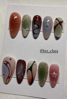 Jelly Color Nails Korean, Long Almond Nails Designs Aesthetic, Piercing Nails Art Designs, Nail Ideas Unique, Weird Nail Ideas, Japanese Style Nails, Water Drop Nails, Jelly Nails Designs, Mystical Nails