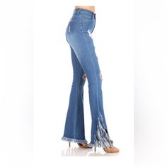 Really Cute Flare Denim Jeans. Destroyed Rip Style Jeans. The Most Popular Jeans By Far In Our Store. Super Comfortable. Stretch Fit For A Perfect Easy To Move In Jean. Ladies Love The Way They Fit And Feel. Eye Catching Look. Sizes S - Fits 1-3 M - Fits 5-7 L - Fits 9-11 Xl - Fits 13-15 Select Color: Blue, White Or Black Ripped Cutoff Flare Jeans For Spring, Chic Ripped Dark Wash Flare Jeans, Chic Dark Wash Ripped Flare Jeans, Fitted Ripped Cutoff Flare Jeans, Chic Ripped Denim Blue Flare Jeans, Spring Cotton Jeans With Fringe, Spring Medium Wash Jeans With Fringe, Spring Fringe Jeans In Medium Wash, Spring Fringe Medium Wash Jeans