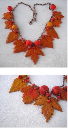 yellow red autumn leaf fall jewelry autumn bib necklace leaf Handmade Red Nature-inspired Necklace, Red Polymer Clay Necklace For Gift, Unique Red Polymer Clay Necklace, Handmade Jewelry For Fall Gift, Handmade Bohemian Jewelry For Fall, Unique Handmade Leaf-shaped Necklace, Unique Handmade Leaf Necklace, Handmade Leaf Necklace, Red Autumn