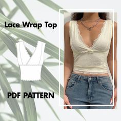 the lace wrap top pattern is shown in two different styles, including one with an open back