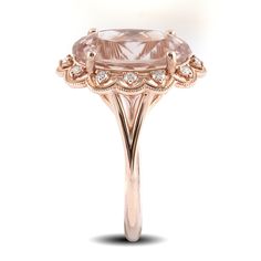 A lovely gemstone set in rose gold, this 7.51 carat mystical Morganite adds a touch of fresh sexiness to this ring. Set in 14K gold, there will be no denying the durability of this ring paired with the everlasting salmon colored beryl. Although cousin to the Emerald, Morganites are very different and are exceptionally clear making this gem a treat to look at. Paired with diamonds upon an intricate gold mesh, this ring will be eternally trendy. LCK7096-MORG #379210 Luxury Rose Gold Diamond Ring With Gemstone, Formal Rose Gold Morganite Diamond Ring, Fine Jewelry Morganite Diamond Ring In Rose Gold, Elegant Morganite Diamond Ring With Gemstone, Luxury Rose Gold Morganite Diamond Ring, Luxury Rose Gold Topaz Ring With Prong Setting, Fine Jewelry Rose Gold Morganite Diamond Ring, Luxury Rose Gold Morganite Rings, Exquisite Morganite Rose Gold Rings