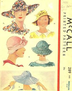 Vintage Women's McCall 1930's Fabric Sun Hats, Reproduction Sewing Pattern # 289 | eBay Fabric Hats, 1930s Hats, 1900s Fashion, Farm Clothes, Apron Sewing Pattern, Hat Patterns To Sew, Summer Hats For Women, Paper Patterns, Paper Sewing Patterns