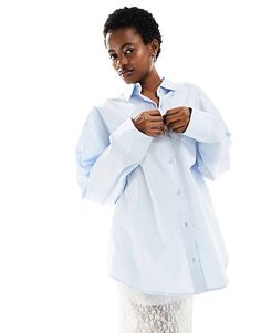 COLLUSION poplin oversized shirt with buckle back in blue | ASOS Oversized Light Blue Shirt For Work, Leggings Sale, Long Sleeve Floral Dress, Satin Slip Dress, Swimwear Sale, Active Wear Leggings, Hoodies For Sale, Petite Maternity, Plus Size Pregnancy