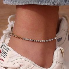 Elevate Your Everyday Look With Our Stunning Women's+Gold+Rhinestone+Anklet. Crafted From High-Quality Materials, This Anklet Features A Delicate Gold Chain Adorned With Sparkling Rhinestones For A Touch Of Glamour. Perfect For Any Occasion, This Anklet Will Add A Chic And Stylish Touch To Any Outfit. - Elevate Your Style - Delicate Gold Chain - Sparkling Rhinestones - Perfect For Any Occasion #Womensfashion #Jewelrygoals #Sparkleandshine #Rhinestoneanklet Anklet Diamond, Rhinestone Anklet, Diamond Anklet, Delicate Gold Chain, Diamond Tennis Bracelet, Gold Rhinestone, Tennis Bracelet Diamond, Boutique Jewelry, Tennis Bracelet