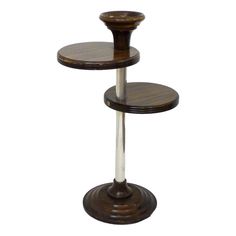 two tiered wooden table with metal legs