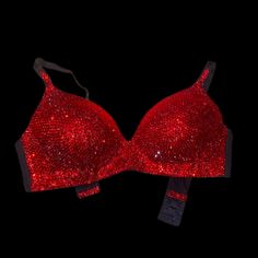 Welcome, Gorgeous Sparkly Crystal Bra! Made To Last Permanent Design Can Be Worn Many Times With All Different Outfits For Dancers Or Costumes! Looks Fab Underneath A Sheer Top Or Dress! Colours;Siam Red Design;Solid Colour To Make Colour Changes;Add To Bundle Style; Standard Padded Cups Push Up If You Don’t See Your Size Available Please Add To Bundle To Discuss Comment Or Send A Message After Purchase! Comes In Black Bra Colour (As Pictured) Nude Or White Available Please Add To Bundle To Chan Red Party Bra, Red Fitted Bra For Parties, Red Bras, Crystal Bra, Red Black Style, Pink Lace Bralette, Red Sequin, Red Design, Wireless Bra