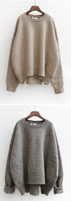 This knit sweater detailed with asymmetric hem and crewneck. It is cheaply offered at OASAP.com! Tan Sweaters, Grey Beige, Komplette Outfits, Fashion Mode, Mode Style, Sweater Weather