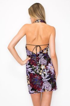 FLORAL SLEEVELESS MINI DRESS Glamorous Purple Mini Dress For Spring, Elegant Purple Floral Print Mini Dress, Glamorous Purple Spring Dress, Purple Halter Neck Mini Dress For Evening, Floral Print Halter Neck Mini Dress For Night Out, Purple Floral Print Mini Dress For Night Out, Purple Halter Neck Mini Dress For Night Out, Purple Mini Dress For Dress Down Occasions, Purple Mini Dress For Casual Wear