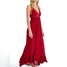 New Free People One Adella Bright Red Maxi Dress Size Small *New With Tags Attached Nwt Free People One Adella Maxi Slip Dress In Bright Red Love Love Love This Dress, Personally Own 3 Colors. Our Favorite Slip Dress, Now In A Maxi Silhouette Featuring Our Best-Selling Adella Bralette At The Top With Boho Crochet Lace Details And A Light And Airy Skirt With A Tired Hem. Smocked Stretchy Back Adjustable Shoulder Straps Fully Lined Semi Sheer Hand Wash Cold 70% Viscous 20% Cotton 10% Nylon Size Small New With Tags Attached Red V-neck Dress With Lace Trim, Bohemian Red Maxi Dress For Daywear, Red Lace Trim Dress For Vacation, Red Fitted Maxi Dress For Daywear, Red Maxi Dress For Daywear, Red V-neck Maxi Dress For Daywear, Chic Red Maxi Dress For Daywear, Red Maxi Dress, Red Maxi