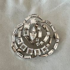 Gorgeous Vintage Gucci Rhinestone Brooch. Never Worn. With Pouch. Glamorous Formal Brooches With Rhinestones, Designer Silver Brooches For Evening, Glamorous Crystal Brooches For Formal Occasions, Elegant Rhinestone Brooch For Party, Elegant Embellished Evening Brooch, Luxury Silver Brooches With Rhinestones, Luxury Silver Rhinestone Brooches, Luxury Diamond Brooches For Evening, Luxury Diamond Brooch For Evening