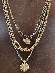 Mixed Layered Chains & Faux Carabiner Necklace Lost & Found Trading Co. Cheap Long Chain Charm Necklaces, Carabiner Necklace, Metal Necklace, Layered Chains, Lost & Found, Mixed Metals, Metal Chain, Chains Necklace, Necklaces