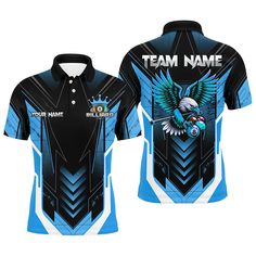 a blue and black shirt with an eagle on it