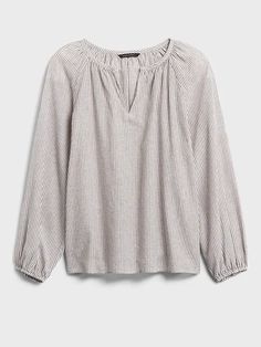 Stripe Cotton-Linen Balloon-Sleeve Top | Banana Republic Relaxed Cotton Blouse For Casual Gatherings, Neutral Cotton Tops With Relaxed Fit, Relaxed Fit Cotton Tops In Neutral Color, Relaxed Cotton Blouse For Fall, Cotton Neutral Relaxed Fit Tops, Relaxed Fit Neutral Cotton Top, Neutral Relaxed Fit Tops For Casual Gatherings, Relaxed Linen Tops For Fall, Neutral Long Sleeve Cotton Top