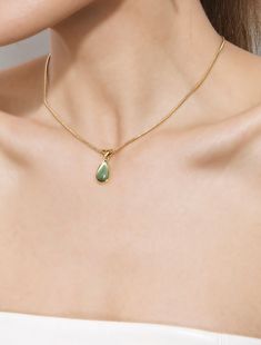 Waterdrop Necklace, En Route Jewelry, Hard Metal, Dainty Chain, Marine Blue, Teardrop Necklace, Pearl Flower, Water Drops, Green Stone