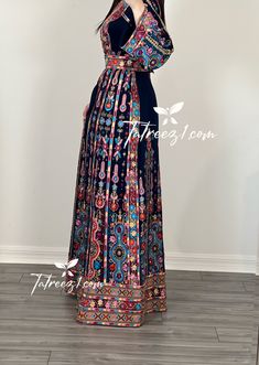 Blue/ Pink Tatreez Malakh High Quality Stone Embroidery Thobe – Tatreez1 Traditional Floor-length Embroidered Dress With Multicolor Embroidery, Eid Embellished Multicolor Embroidered Sets, Eid Embellished Multicolor Embroidery Sets, Traditional Floor-length Embroidered Dress, Embellished Multicolor Embroidery Sets For Eid, Traditional Embroidered Dress With Mirror Work For Designer Wear, Semi-stitched Maxi Embroidered Dress, Traditional Embellished Set With Multicolor Embroidery, Semi-stitched Maxi Length Embroidered Dress