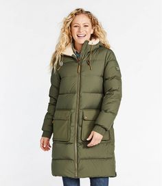 Women's Mountain Classic Down Coat, Sherpa-Lined | Insulated Jackets at L.L.Bean Jackets For Winter, Women's Puffer Coats, Secondhand Style, Womens Parka, Women's Jackets, Green Coat, Down Parka, Warm Jacket, Womens Fleece