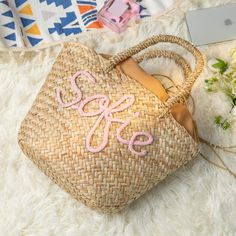 The perfect gift for a summer wedding! Don't forget to get one for yourself. Elegant Beige Beach Bag For Summer, Chic Pink Beach Bag For Summer, Spring Vacation Embroidered Bag, Spring Vacation Embroidered Bags, Summer Embroidered Rectangular Bag, Embroidered Rectangular Summer Bag, Rectangular Shoulder Bag As Summer Gift, Rectangular Shoulder Bag As A Summer Gift, Elegant Wedding Bag For Summer