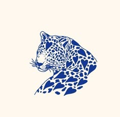 a blue and white drawing of a leopard