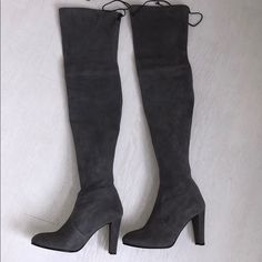 Grey Suede, Over The Knee Boots By Stuart Weitzman *New, Never Worn* Still Has Original Shoe Filling Elegant Boots With Suede Lining And Block Heel, Elegant Almond Toe Boots With Suede Lining, Elegant Suede Boots With Block Heel, Elegant Heeled Boots With Almond Toe And Suede Lining, Elegant Suede Almond Toe Boots, Elegant Almond Toe Heeled Boots With Suede Lining, Elegant Boots With Suede Lining And Round Toe, Elegant Suede-lined Round Toe Boots, Fitted Luxury Boots With Block Heel