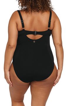 A high neckline, strong back clip and side panels bring body-shaping comfort to this pool-worthy swimsuit made of chlorine-resistant fabric. Scoop neck Multifit soft foam cups are suitable for sizes C - DD cup Lined 52% PBT polyester, 48% polyester Hand wash, dry flat Imported Closed-back Swimwear For Pool, One-piece Swimwear With Back Closure For Pool, Stretch Closed Back Swimwear For Swimming, Black Full Coverage Swimwear With Moderate Back Coverage, Solid Color Tankini With Built-in Padding For Swimming, Black Full Coverage Swimwear With Moderate Back, Fitted Swimwear With Back Closure For Swimming, Black Bodysuit For Beach With Moderate Back Coverage, Black Bodysuit With Moderate Back Coverage For Beach