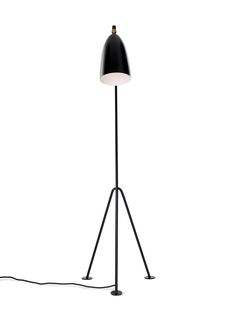 a black floor lamp on a white background