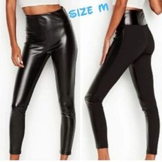 New Size M Black Stretch Faux Leather Bottoms, Fitted High Waist Polyurethane Leather Pants, Fitted Faux Leather Black Leggings, Fitted Black Faux Leather Leggings, High Waist Black Polyurethane Leggings, Fitted High-waist Faux Leather Pants, Chic Black Polyurethane Pants, High Waist Black Faux Leather Leggings, Black Polyurethane Leather Pants For Work