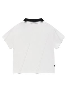 This sporty T-shirt is inspired from 90's soccer uniform with emblem logo and striped detail. It is cut from comfortable and breathable polyester.- Collared V-neck- Graphic print at front - Double strips at sleeves- Point logo label at side- Loose fit White Polo T-shirt With Striped Collar, Classic White T-shirt With Contrast Stripes, Sporty Polo Collar T-shirt For Summer, Sporty V-neck Top With Ribbed Collar, Casual Polo Shirt With Crew Neck For Sports Events, Casual Crew Neck Polo Shirt For Sports Events, Sporty V-neck Jersey Top, White V-neck Top With Contrast Stripes, Casual Tops With Ribbed Collar For Sports