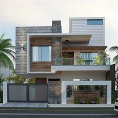 a car parked in front of a two story house with balconies on the second floor