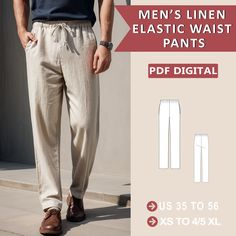 men's linen elastic waist pants sewing pattern