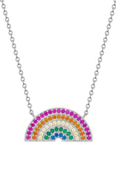 Rainbow-hued cubic zirconia lend indelible color to this kid-size pendant necklace sure to brighten their school days. Adult supervision strongly recommended; jewelry presents choking hazard and should be removed when infant or small child is unattended 14" length; 2" extender Silvertone plate/cubic zirconia Imported Rainbow Kids, School Days, Cubic Zirconia, Silver Tone, Lily, Nordstrom, Rainbow, Pendant Necklace, Pendant