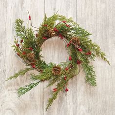 Evergreen Pine W/ Red Pip Berries Candle Ring / Wreath 3.5 Inner Diameter Nativity Candle, Christmas Candle Rings, Cedar Wreath, Memorial Lanterns, Ring Wreath, Mini Wreath, Butterflies Wreath, Condolence Card, Vintage Wreath