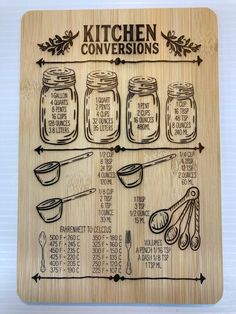 a wooden cutting board with instructions on how to make mason jars and measuring spoons