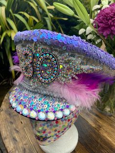 Beautiful hand decorated Military Captains hat . Custom made to order in your hat size with feathers,gems and crystals . This hat can have optional letters or numbers for that special occasion. Bday Celebration, 50th Bday, Festival Hat, Hat Custom, Costume Hats, Party Hat, Your Outfit, Festival Party, Hand Decorated