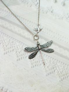 Silver Necklace  - SILVER DRAGONFLY and Sparrow Necklace - Jewelry by BirdzNbeez - Wedding Birthday Whimsical Silver Necklaces With Charms, Whimsical Silver Personalized Jewelry, Whimsical Personalized Silver Jewelry, Personalized Whimsical Silver Jewelry, Dainty Silver Dragonfly Jewelry, Dainty Sterling Silver Dragonfly Jewelry, Handmade Silver Dragonfly Jewelry, Nickel-free Sterling Silver Dragonfly Jewelry, Elegant Sterling Silver Dragonfly Necklace