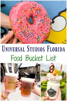 the universal studios florida food bucket list is filled with treats, drinks and desserts